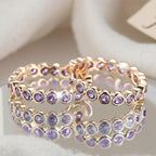 Ethnic-Style Purple Zirconia Crystal Hoop Earrings