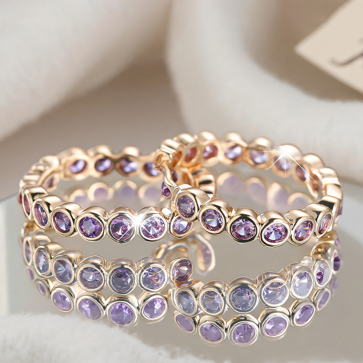 Ethnic-Style Purple Zirconia Crystal Hoop Earrings