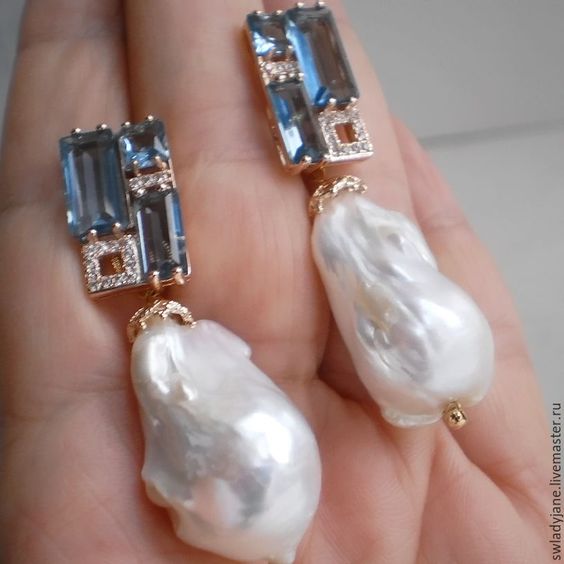 Vintage-Style Blue Glass and Baroque Pearl Earrings