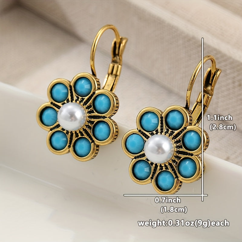 Vintage Turquoise and Pearl Flower Earrings