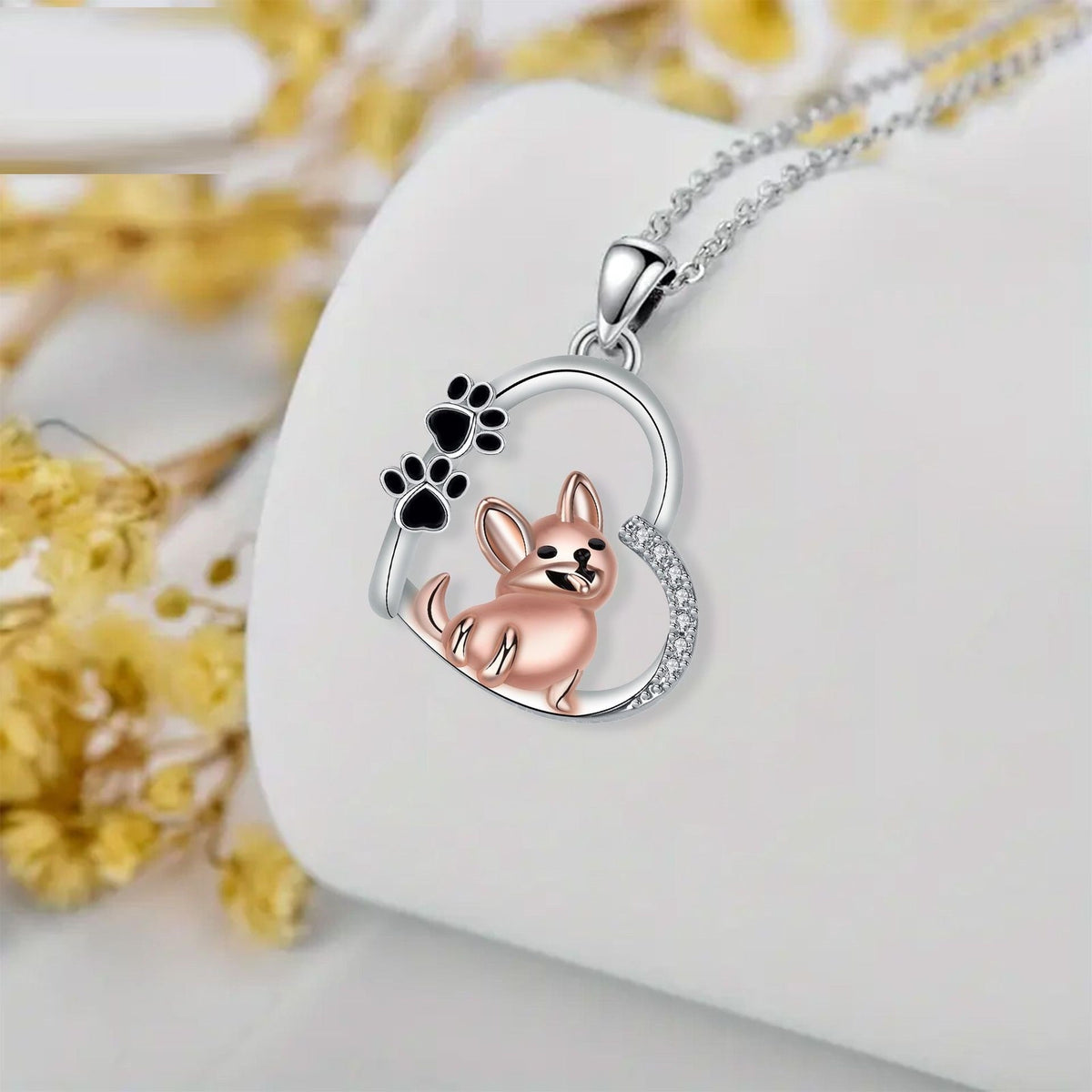 Rose Gold-Tone Heart Dog Pendant Necklace
