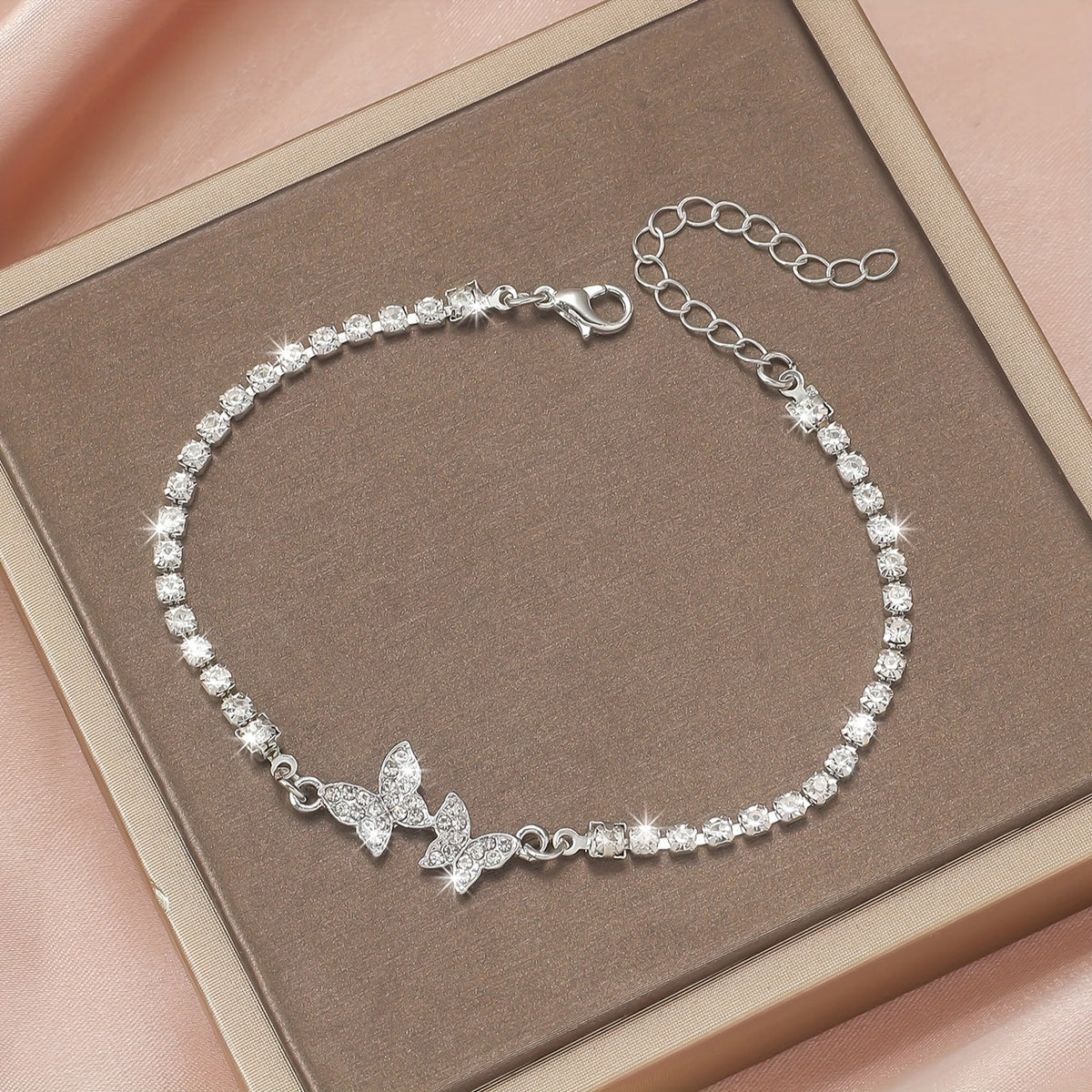 Rhinestone Butterfly Bracelet in Silver Tone