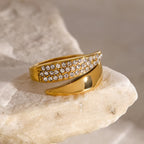 Pointed Wing Inlaid Zirconia Open Ring