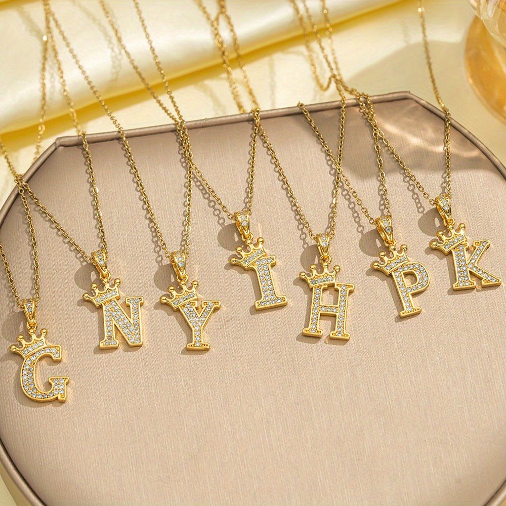 Initial Crown Necklace in Gold Tone