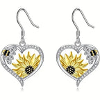 Vintage-Style Sunflower, Bee and Heart Dangle Earrings