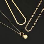 Textured Coin Layered Necklace in Gold Tone