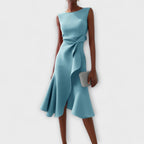 Sleeveless Midi Dress with Asymmetric Draped Skirt