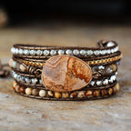 Leather Wrap Bracelet with Natural Gemstone Beads