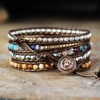 Leather Wrap Bracelet with Natural Gemstone Beads