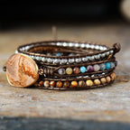 Leather Wrap Bracelet with Natural Gemstone Beads