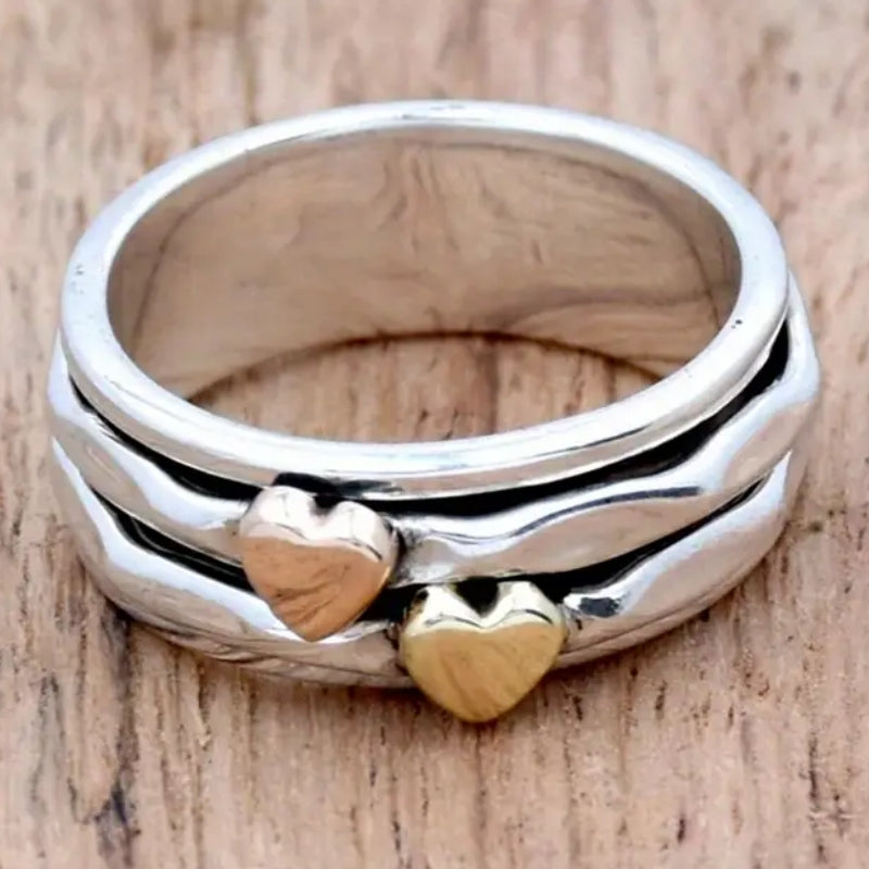 Bohemian Retro Two-Tone Heart Wide Ring