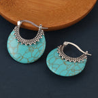 Turquoise Crescent Silver-Plated Hoop Earrings