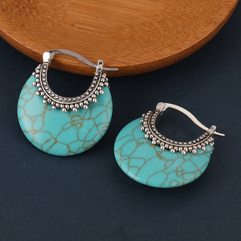 Turquoise Crescent Silver-Plated Hoop Earrings