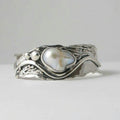 Vintage-Style White Stone Silver-Tone Wavy Ring