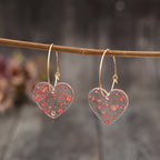 Vintage Resin Glitter Heart Pendant Earrings
