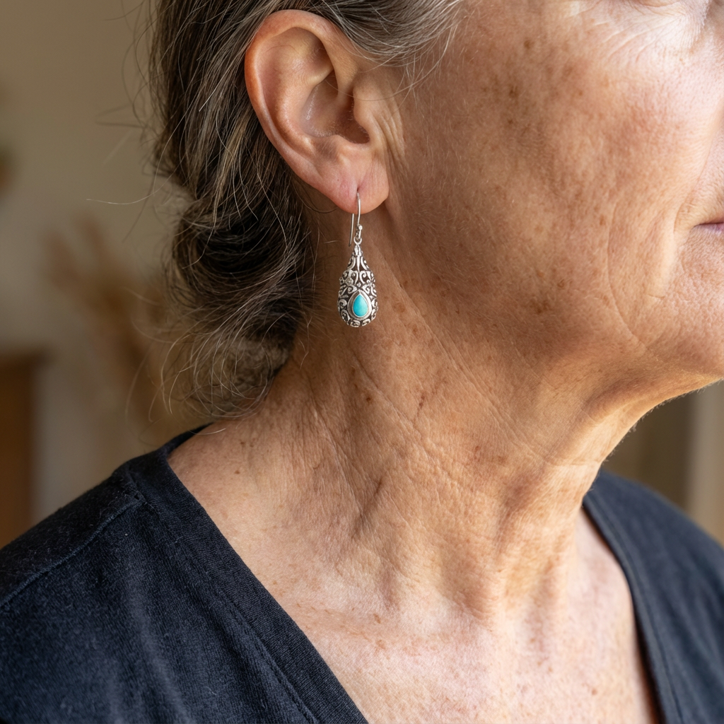 Vintage Teardrop Turquoise Silver-Plated Drop Earrings