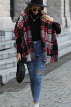 Checked Hooded Jacket with Knit Lined Body and Pockets