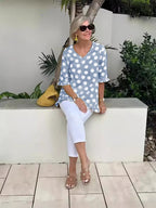 Polka Dot Tunic Blouse in Linen