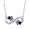 Black Infinity Paw Print Necklace with Zirconia