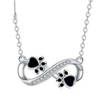 Black Infinity Paw Print Necklace with Zirconia