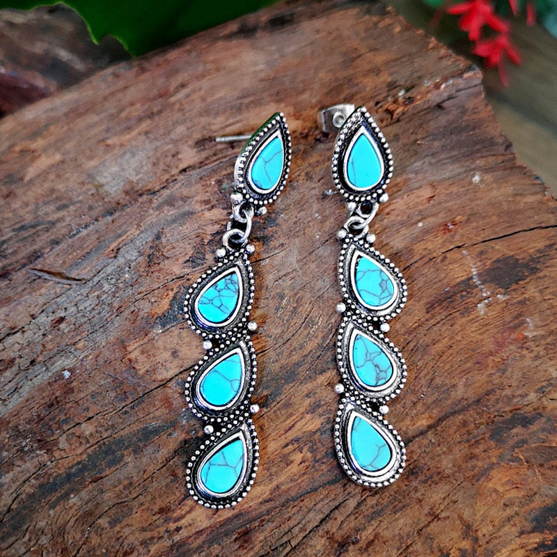 Vintage Turquoise Leaf Drop Earrings