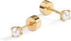 Dainty Pearl Stud Earrings in Gold Tone