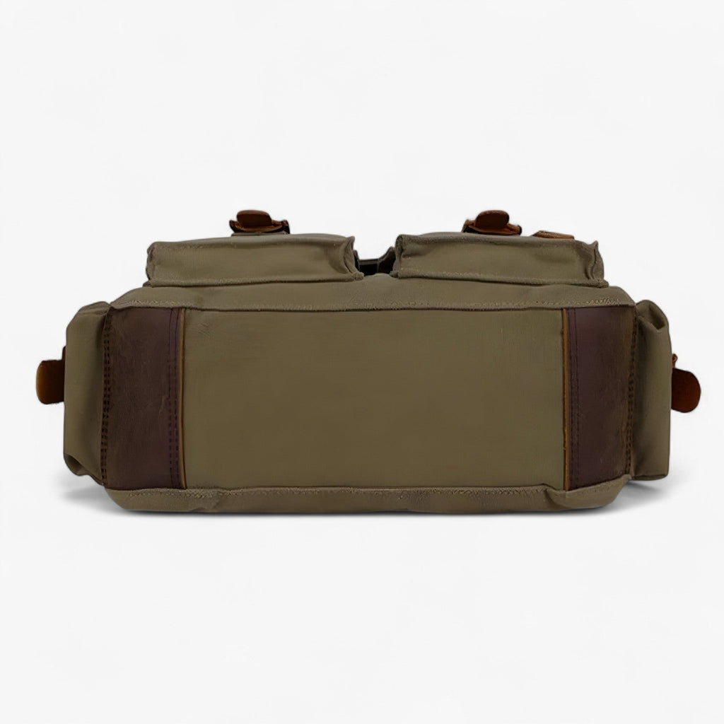 Vintage Military-Style Green Canvas Laptop Shoulder Bag