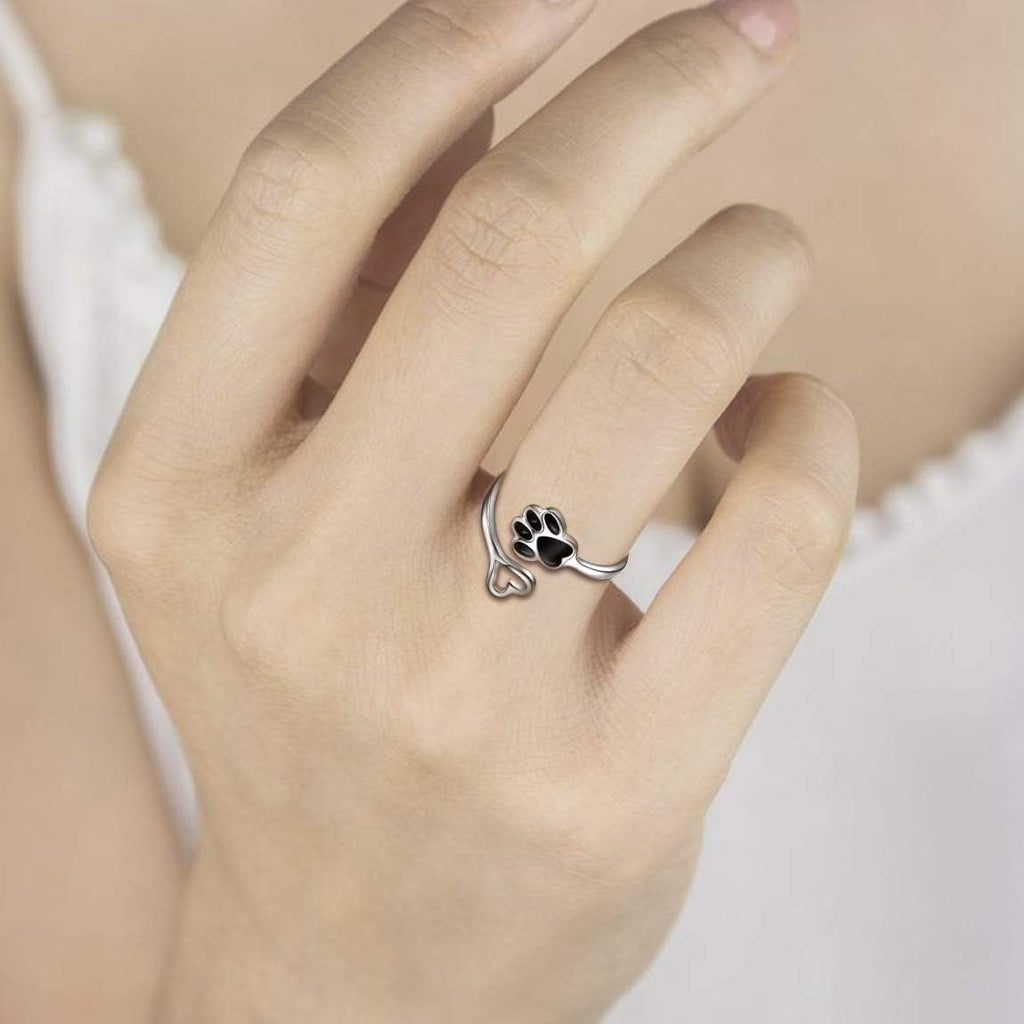 Verstelbare ring met pootje en hart