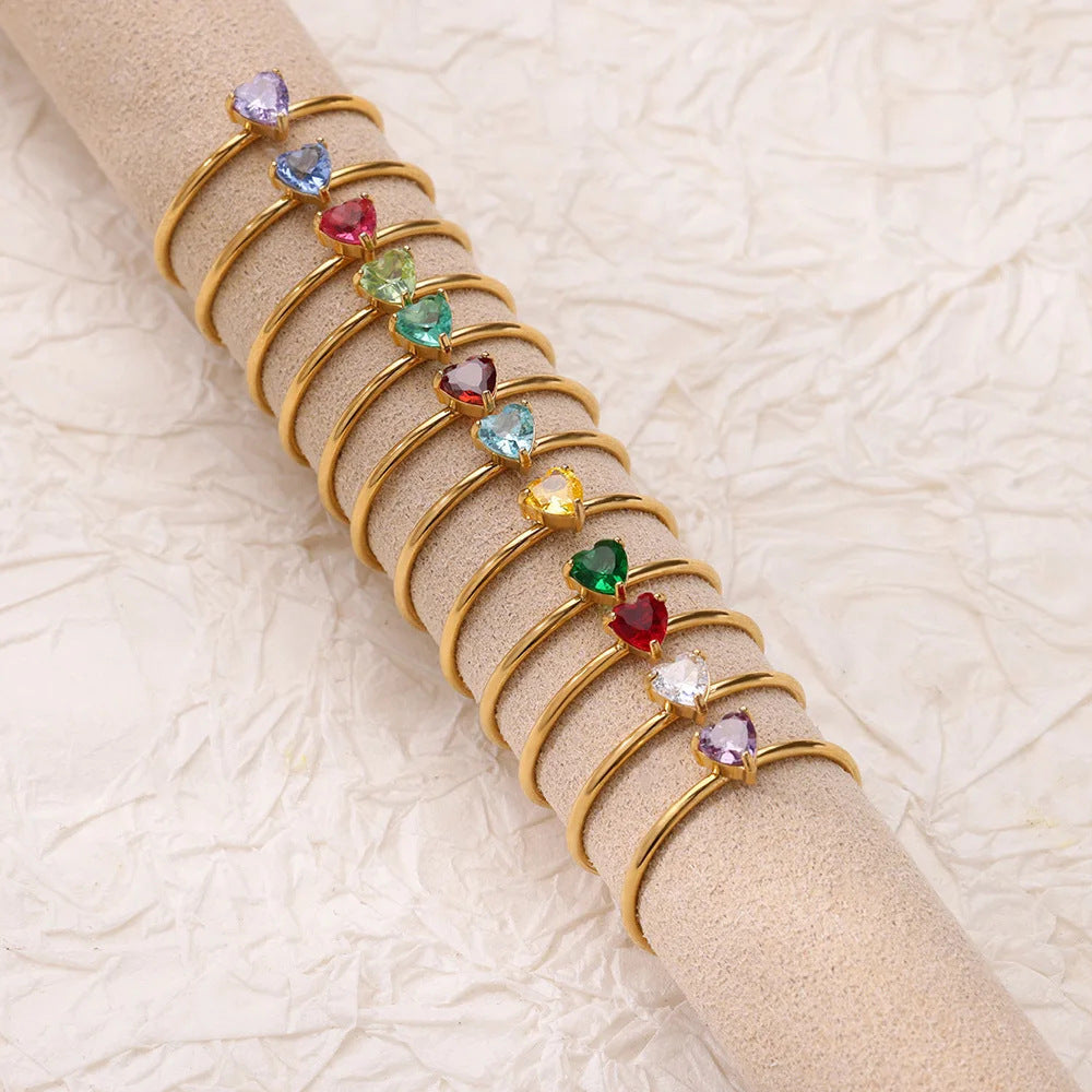 Adjustable 18K Gold-Plated Titanium Steel Birthstone Ring