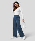 Pull-On Wide-Leg Jeans in Denim-Look Fabric