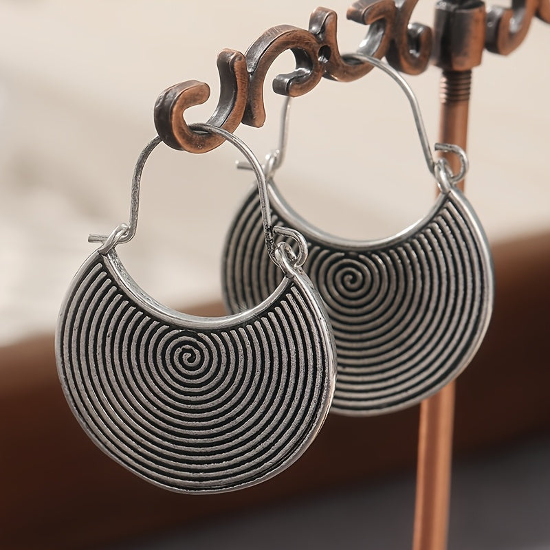 Bohemian Spiral Oxidised Disc Silver-Plated Earrings