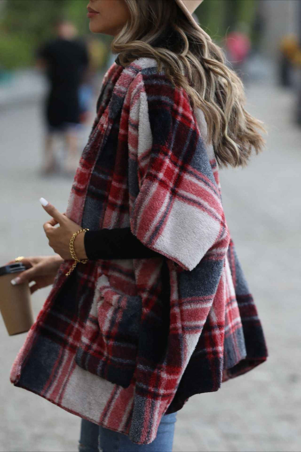 Checked Hooded Jacket with Knit Lined Body and Pockets