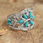 Openwork Statement Ring with Turquoise-Look Stones and Crystals