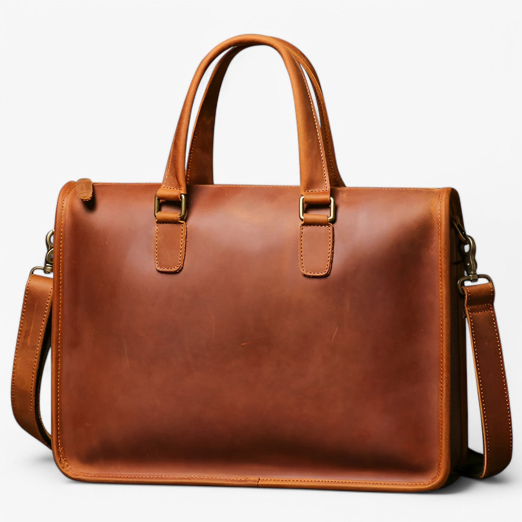 Vintage bruine premium leren aktetas voor laptop en documenten