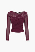 Mesh Wrap Top with Long Sleeves