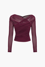 Mesh Wrap Top with Long Sleeves