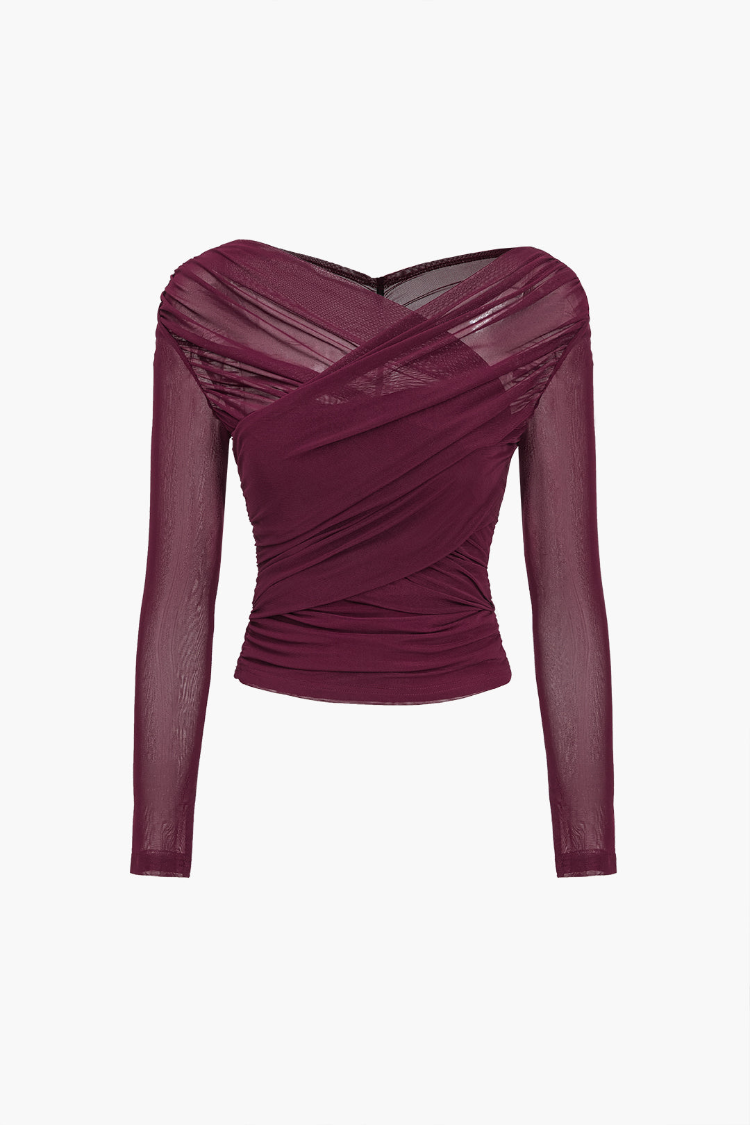 Mesh Wrap Top with Long Sleeves