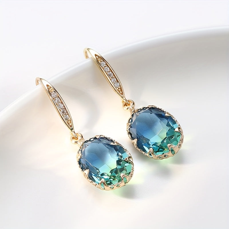 Vintage-Inspired Oval Green Crystal Drop Earrings