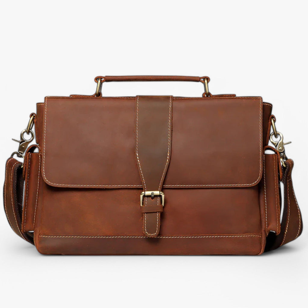 Men's Brown Genuine Leather Organised Work Bag