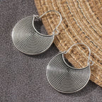 Bohemian Spiral Oxidised Disc Silver-Plated Earrings