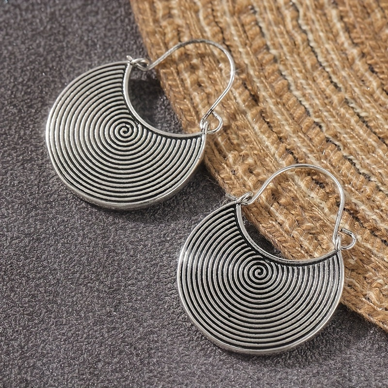 Bohemian Spiral Oxidised Disc Silver-Plated Earrings