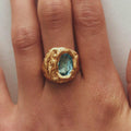 Vintage-Style Turquoise Inlaid Stone Forged Gold-Tone Ring