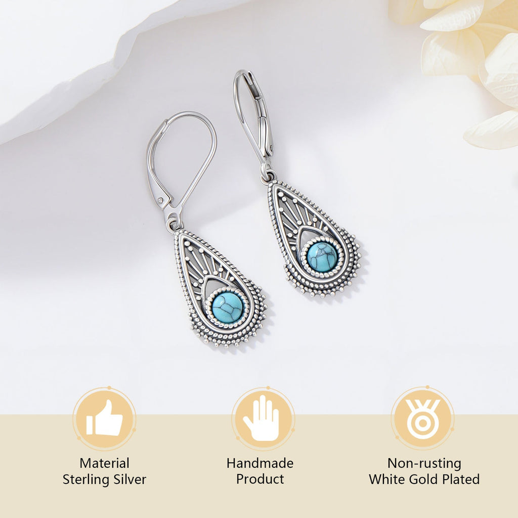 Bohemian Silver-Plated Filigree Teardrop Turquoise Earrings