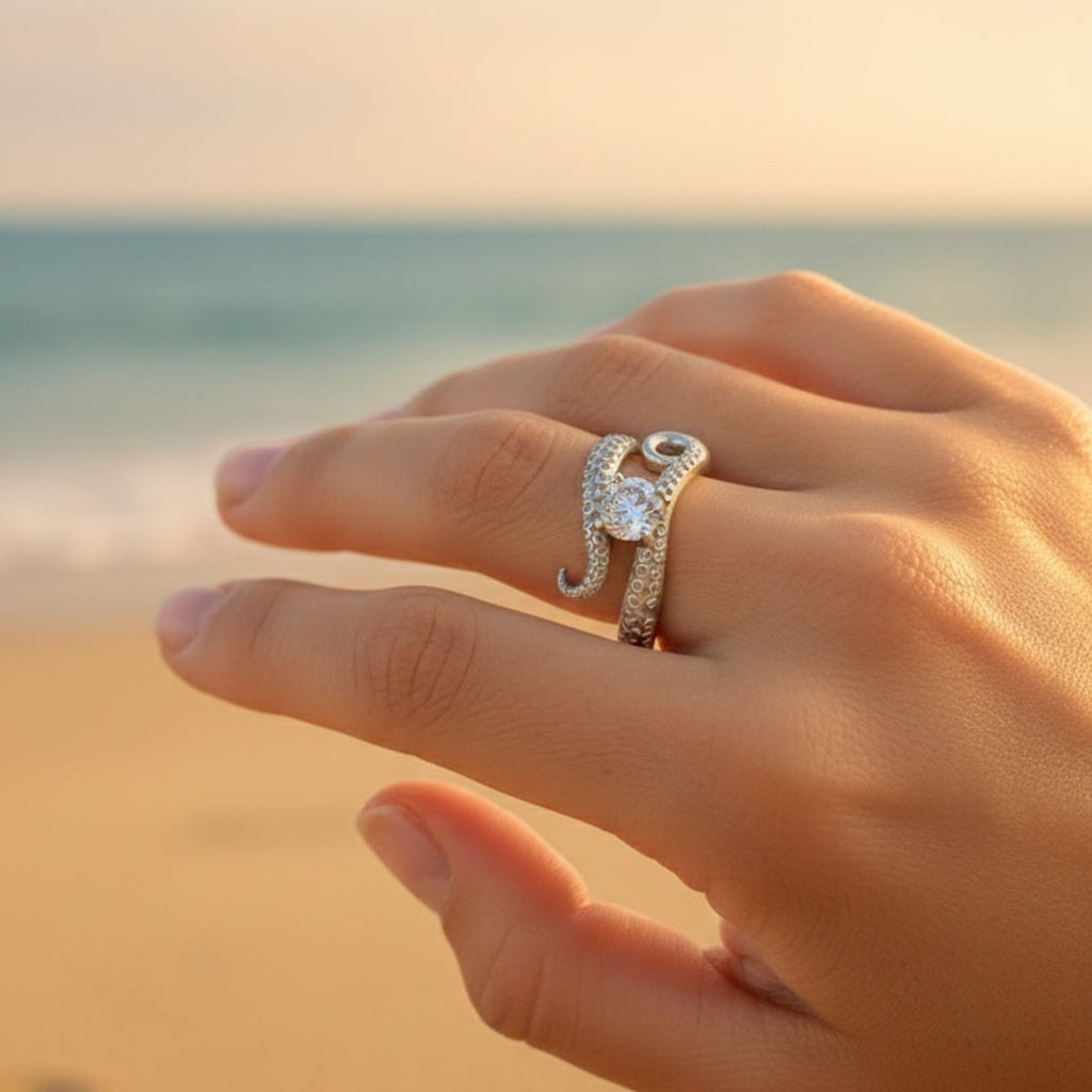 Silver-Tone Zirconia Tentacle Ring