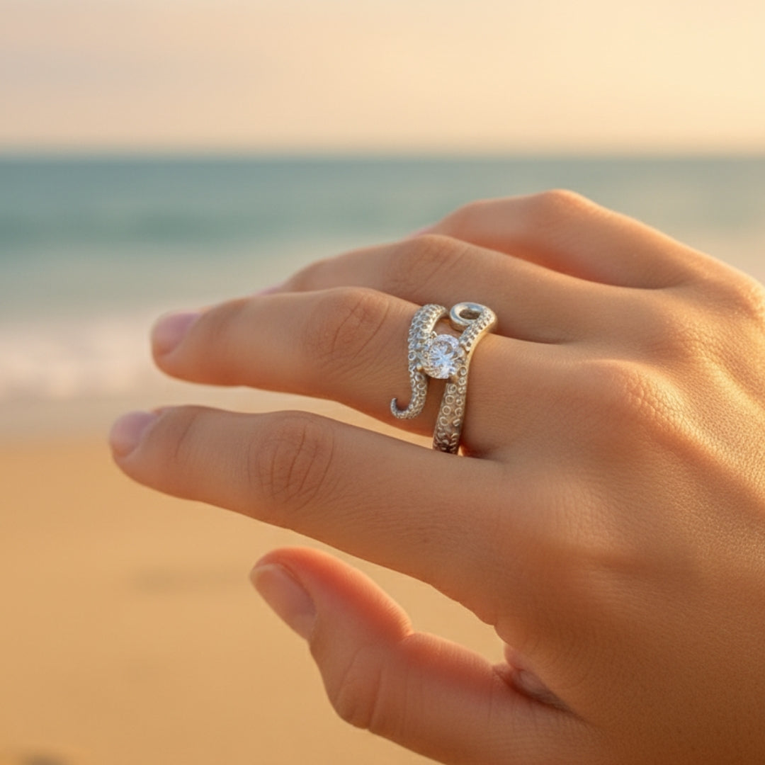Silver-Tone Zirconia Tentacle Ring