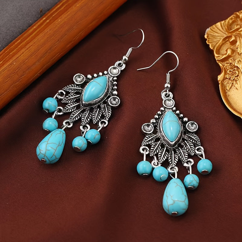 Bohemian Turquoise and Clear Drop Earrings