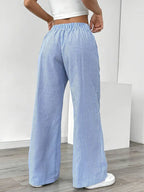 Striped Wide-Leg Trousers with Drawstring Waist
