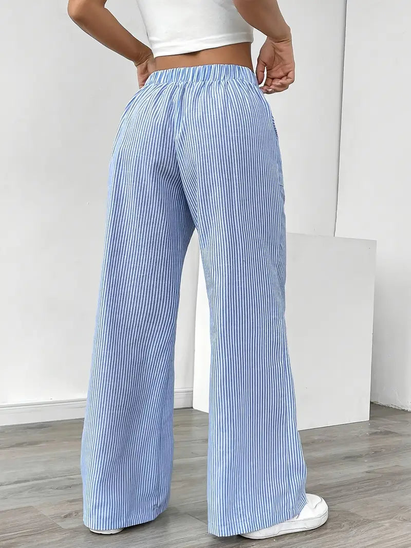 Striped Wide-Leg Trousers with Drawstring Waist