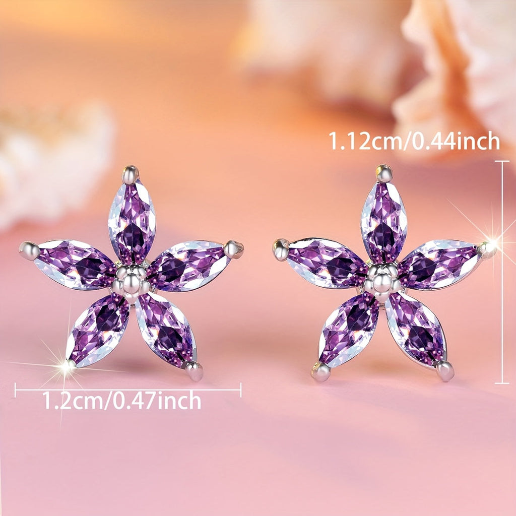 Purple Zirconia Flower Stud Earrings