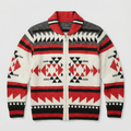 Geometric Pattern Knit Cardigan with Full-Length Zip